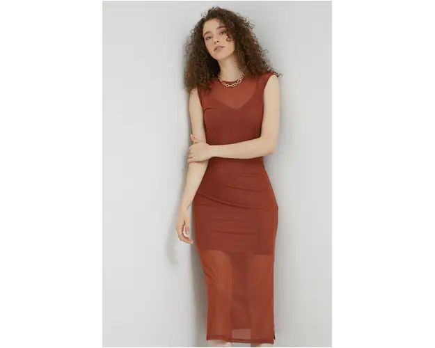 Hollister Co. rochie culoarea maro, midi, mulata