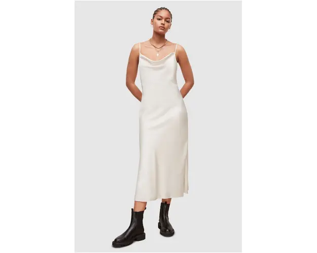 AllSaints rochie culoarea alb, midi, drept