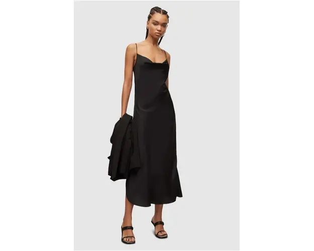 AllSaints rochie culoarea negru, midi, drept