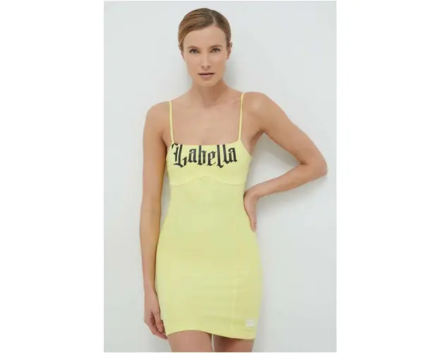 LaBellaMafia rochie culoarea galben, mini, mulata