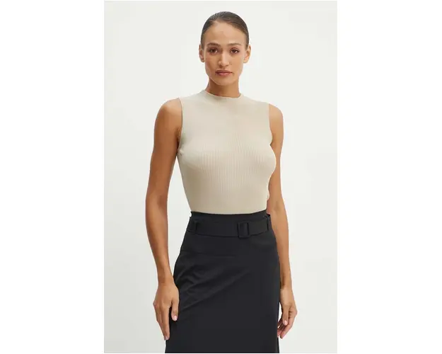 BOSS vesta culoarea bej, light, cu turtleneck, 50473237