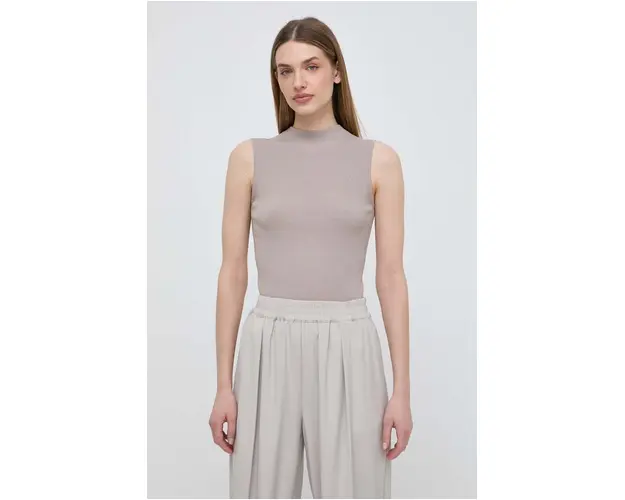 BOSS vesta culoarea bej, light, cu turtleneck, 50473237