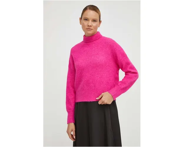 Samsoe Samsoe pulover de lana femei, culoarea roz, light, cu guler