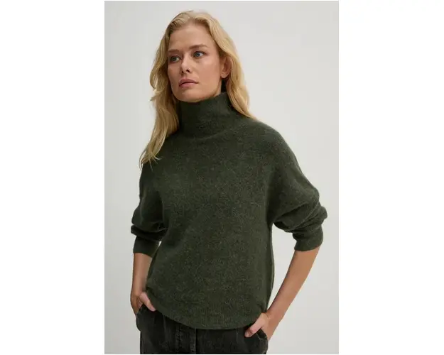 Samsoe Samsoe pulover de lana NOLA femei, culoarea verde, light, cu guler, F18322002
