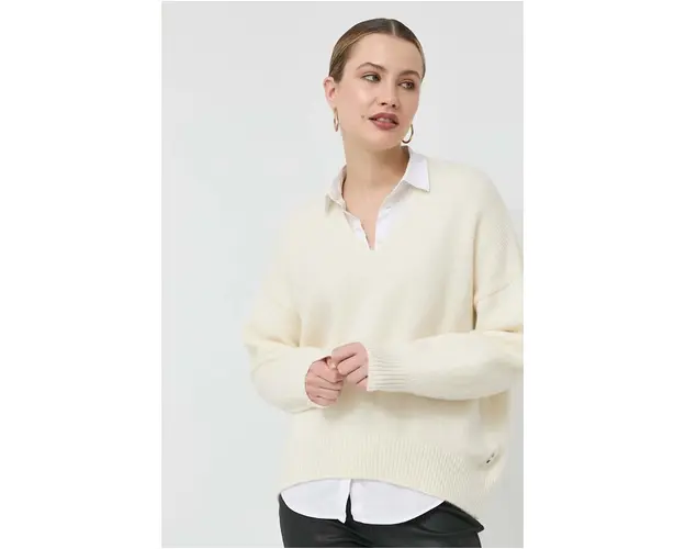 BOSS pulover de lana femei, culoarea alb, calduros