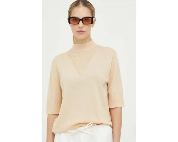 G-Star Raw pulover de bumbac femei, culoarea bej, light, cu guler