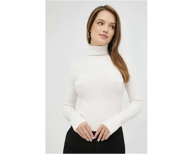 Morgan pulover femei, culoarea bej, light, cu guler