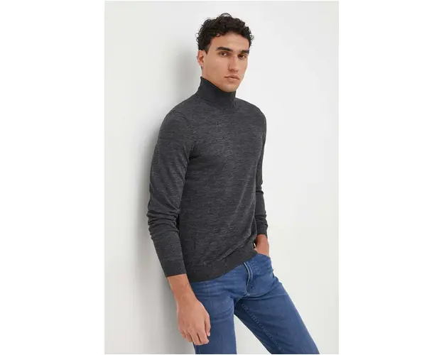 BOSS pulover de lana barbati, culoarea negru, light, cu guler 50468262