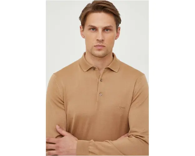 BOSS pulover de lana barbati, culoarea bej, light