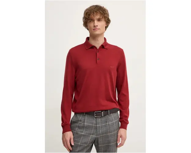 BOSS pulover de lana barbati, culoarea bordo, light