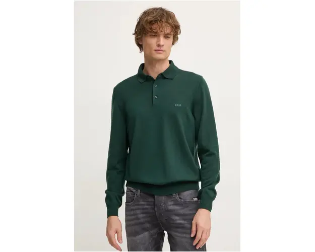 BOSS pulover de lana barbati, culoarea verde, light