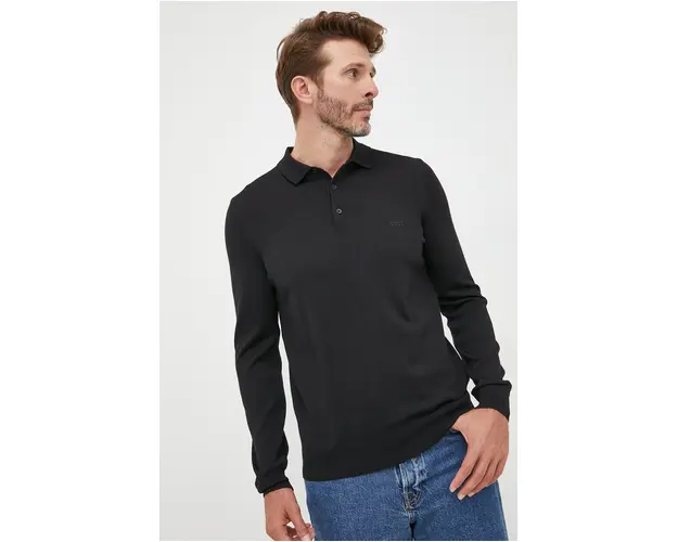 BOSS pulover de lana barbati, culoarea negru, light