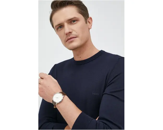 BOSS pulover de lana barbati, culoarea albastru marin,