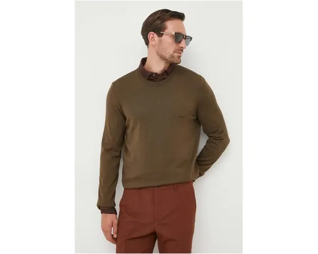 BOSS pulover de lana barbati, culoarea verde