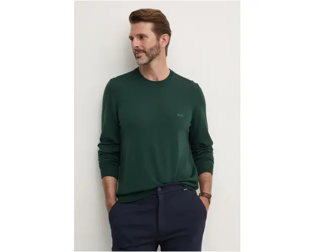 BOSS pulover de lana barbati, culoarea verde