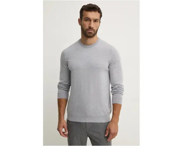 BOSS pulover de lana barbati, culoarea gri