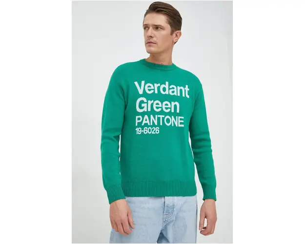 United Colors of Benetton pulover din amestec de lana barbati, culoarea verde,