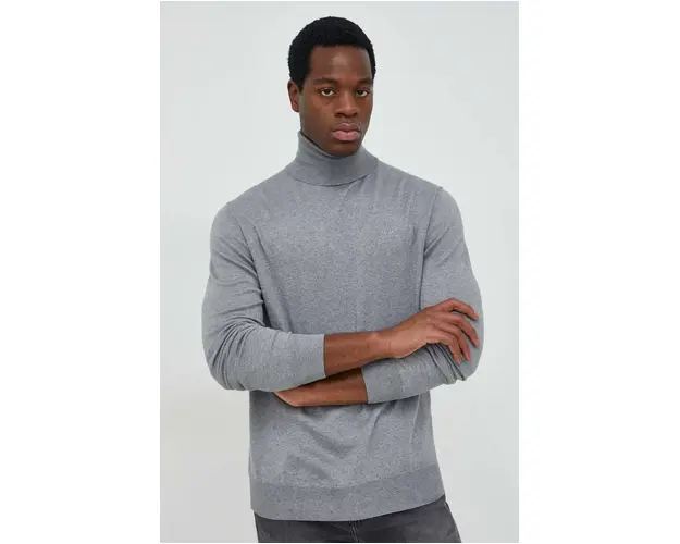 La Martina pulover din amestec de lana barbati, culoarea gri, light, cu guler