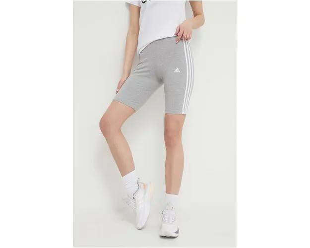 adidas pantaloni scurti femei, culoarea gri, cu imprimeu, medium waist HF5956