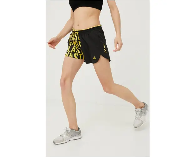 adidas Performance pantaloni scurti de alergare Run For The Ocean femei, culoarea negru, modelator, medium waist