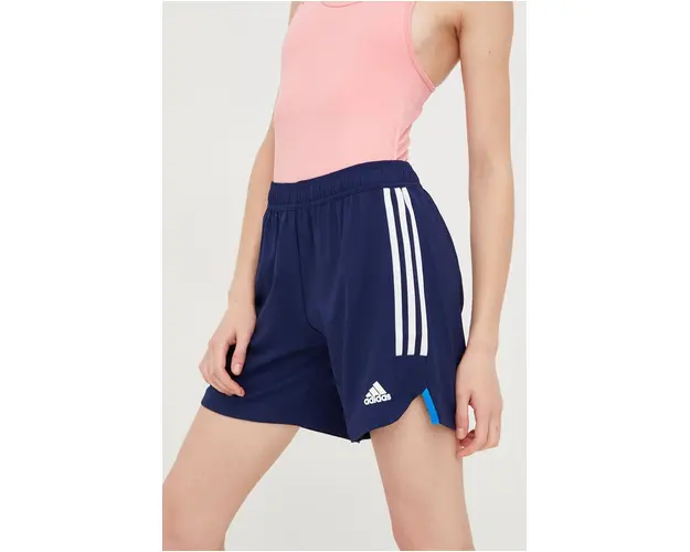 adidas Performance pantaloni scurti de antrenament Condivo 22 femei, culoarea albastru marin, cu imprimeu, high waist