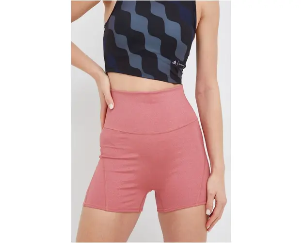 adidas Performance pantaloni scurti de yoga Studio Luxe Fire femei, culoarea portocaliu, neted, high waist