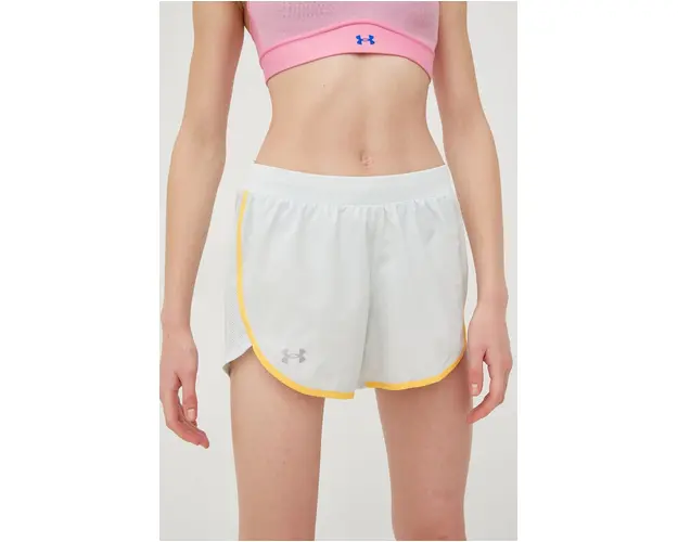 Under Armour pantaloni scurti de alergare Fly By Elite femei, culoarea verde, neted, medium waist 1369766-593