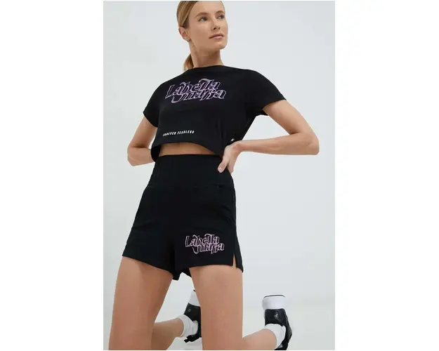 LaBellaMafia pantaloni scurti femei, culoarea negru, cu imprimeu, high waist