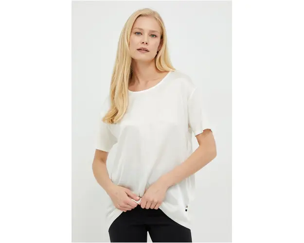 BOSS tricou din amestec de matase culoarea bej 50457656