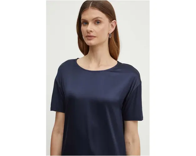 BOSS tricou din amestec de matase culoarea albastru marin