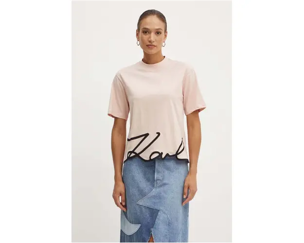 Karl Lagerfeld tricou din bumbac culoarea roz