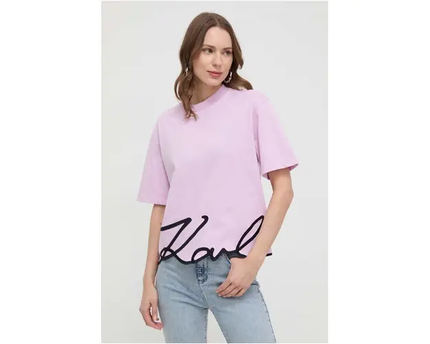 Karl Lagerfeld tricou din bumbac culoarea roz