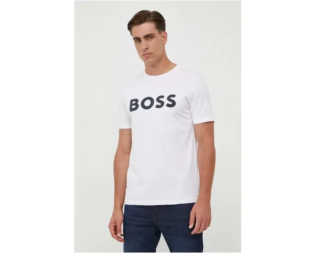 BOSS tricou din bumbac CASUAL barbati, culoarea bej, cu imprimeu 50481923