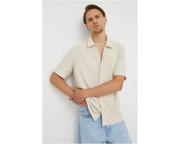 Samsoe Samsoe camasa barbati, culoarea bej, cu guler clasic, relaxed