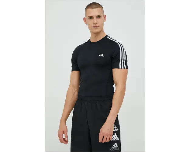 adidas Performance tricou de antrenament Techfit 3-stripes culoarea negru, cu imprimeu HD3525