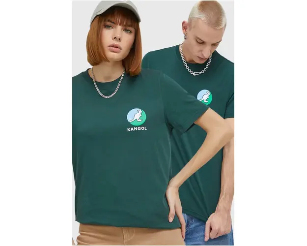 Kangol tricou din bumbac culoarea verde, cu imprimeu