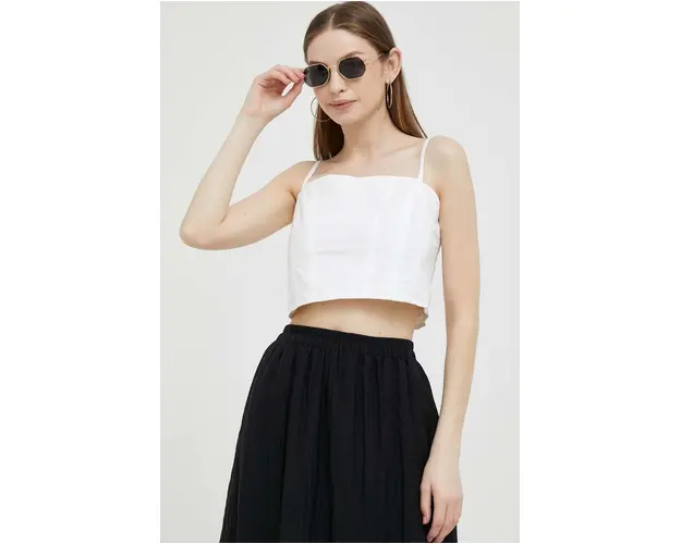 Dkny top din bumbac culoarea alb