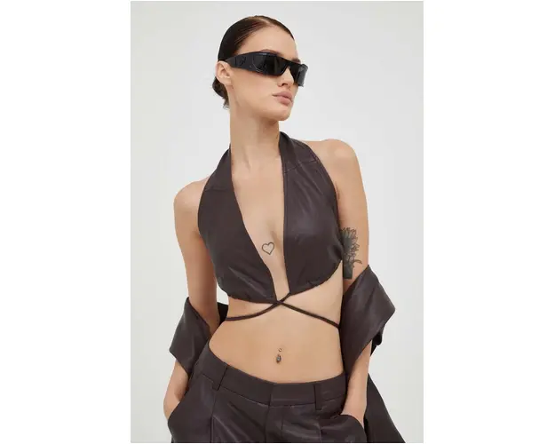 Gestuz top din piele culoarea maro