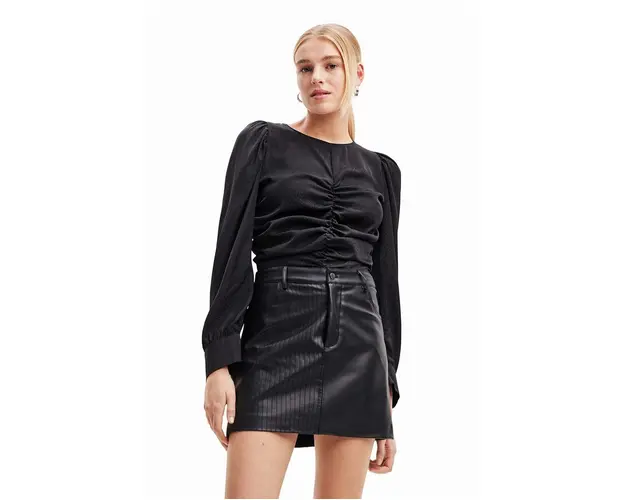 Desigual bluza 23WWBW32 WOMAN WOVEN BLOUSE LONG SLEEVE femei, culoarea negru, neted