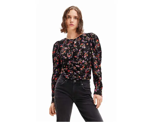 Desigual bluza femei, culoarea negru, modelator