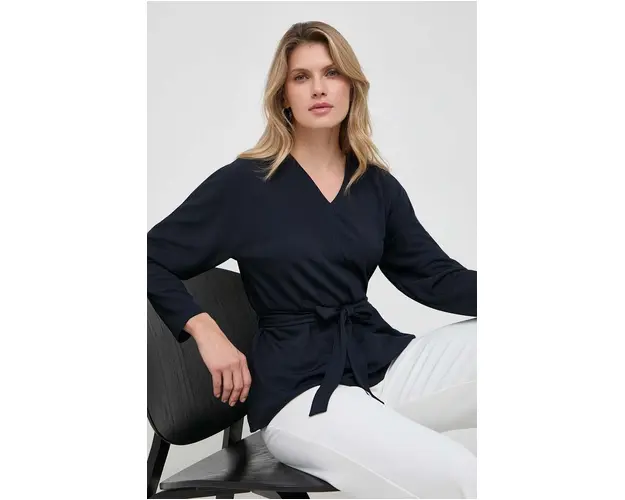 Max Mara Leisure bluza femei, culoarea albastru marin, neted