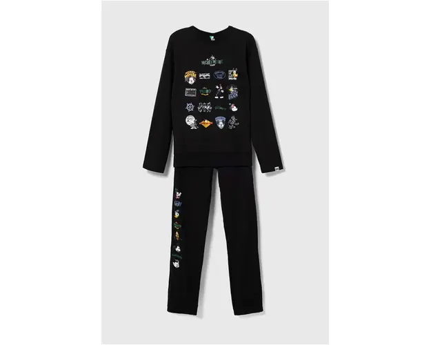 United Colors of Benetton pijamale de bumbac pentru copii x Disney culoarea negru, modelator