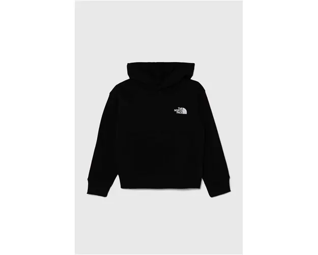 The North Face bluza copii B MOUNTAIN LINE HOODIE culoarea negru, cu gluga, cu imprimeu