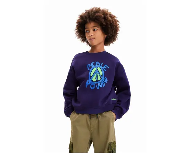 Desigual hanorac de bumbac pentru copii culoarea albastru marin, cu imprimeu