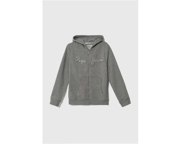 Pepe Jeans hanorac de bumbac pentru copii culoarea gri, cu gluga, cu imprimeu