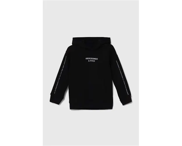 Abercrombie & Fitch bluza copii culoarea negru, cu gluga, cu imprimeu