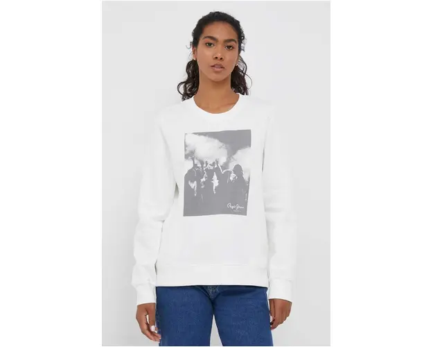 Pepe Jeans hanorac de bumbac femei, culoarea bej, cu imprimeu
