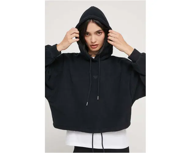 Roxy bluza femei, culoarea negru, cu gluga, neted