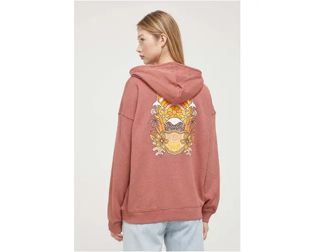 Roxy bluza femei, culoarea roz, cu gluga, cu imprimeu