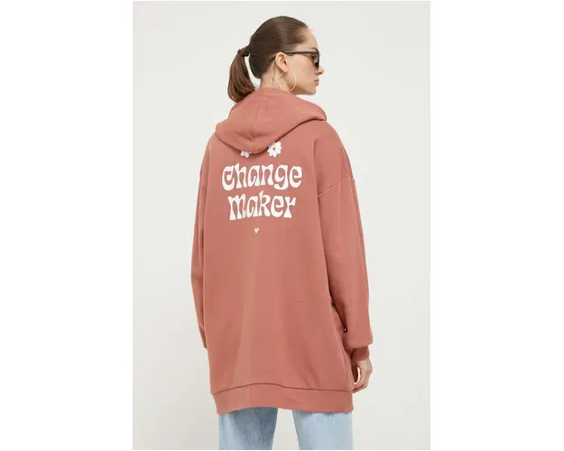 Roxy bluza femei, culoarea roz, cu gluga, cu imprimeu